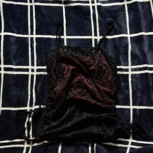 Black and Deep Burgundy Satin Floral Velvet Cami